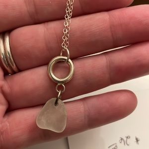 Sterling silver frosted green glass necklace